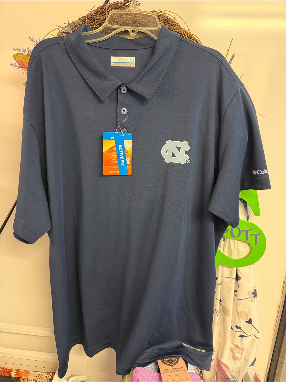 Columbia Navy North Carolina Logo Performance Polo